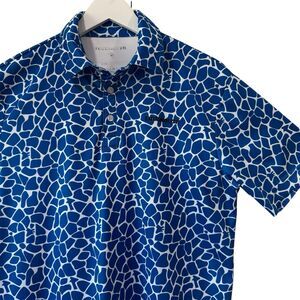 Loudmouth Golf Polo Shirt Medium Blue Giraffe Print Fun Animal Mod Retro Quirky